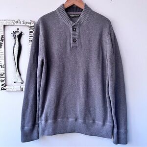 Eddie Bauer Men’s Casual Gray Cotton Ribbed Knit Two Button Sweater Size L